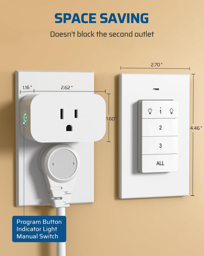 DEWENWILS Remote Control Outlet, Wall Mounted Wireless Light Switch, 2 Independent Control Sockets Electrical Remote Outlet Switch for Plug in Pendant Light, No Wiring,100 Ft Range