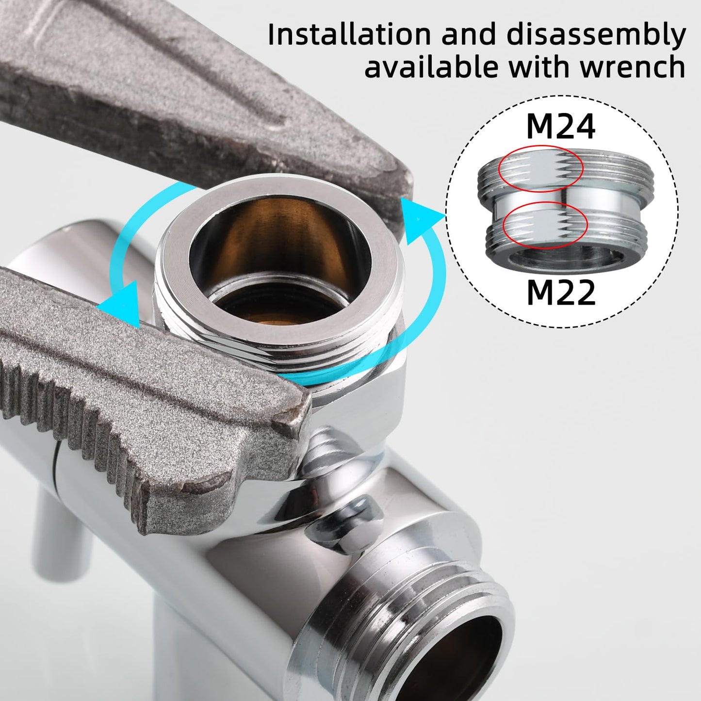 Tecmolog Brass Sink Valve Diverter Faucet Splitter for Kitchen or Bathroom, Faucet Adapter 3 Way Faucet Diverter Valve, Sink Faucet Replacement Part M22 X M24, Chrome, SBA021C