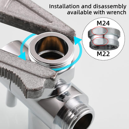 Tecmolog Brass Sink Valve Diverter Faucet Splitter for Kitchen or Bathroom, Faucet Adapter 3 Way Faucet Diverter Valve, Sink Faucet Replacement Part M22 X M24, Chrome, SBA021C