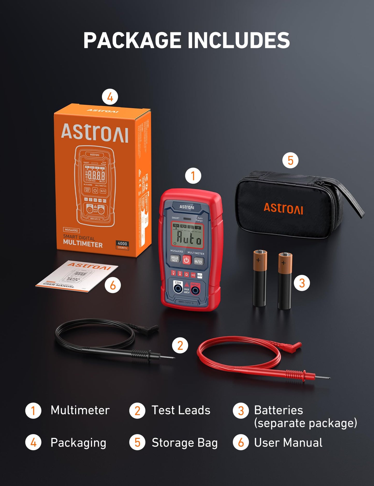 AstroAI Digital Multimeter 4000, Auto-Ranging Voltmeter with Smart Mode, Volt Meter with Non-Contact Voltage Function, Fast Accurately Measures AC/DC Voltage, Resistance, Continuity