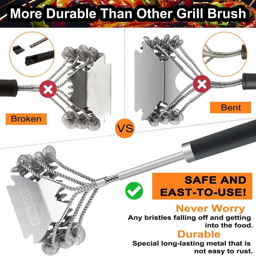 POLIGO Safe BBQ Grill Brush and Scraper Bristle Free Barbecue Brush, Stainless Steel BBQ Brush, BBQ Cleaner Brush for Porcelain Gas Charcoal Grill Efficiently Cleaning - Ideal Gifts for Grill Wizard