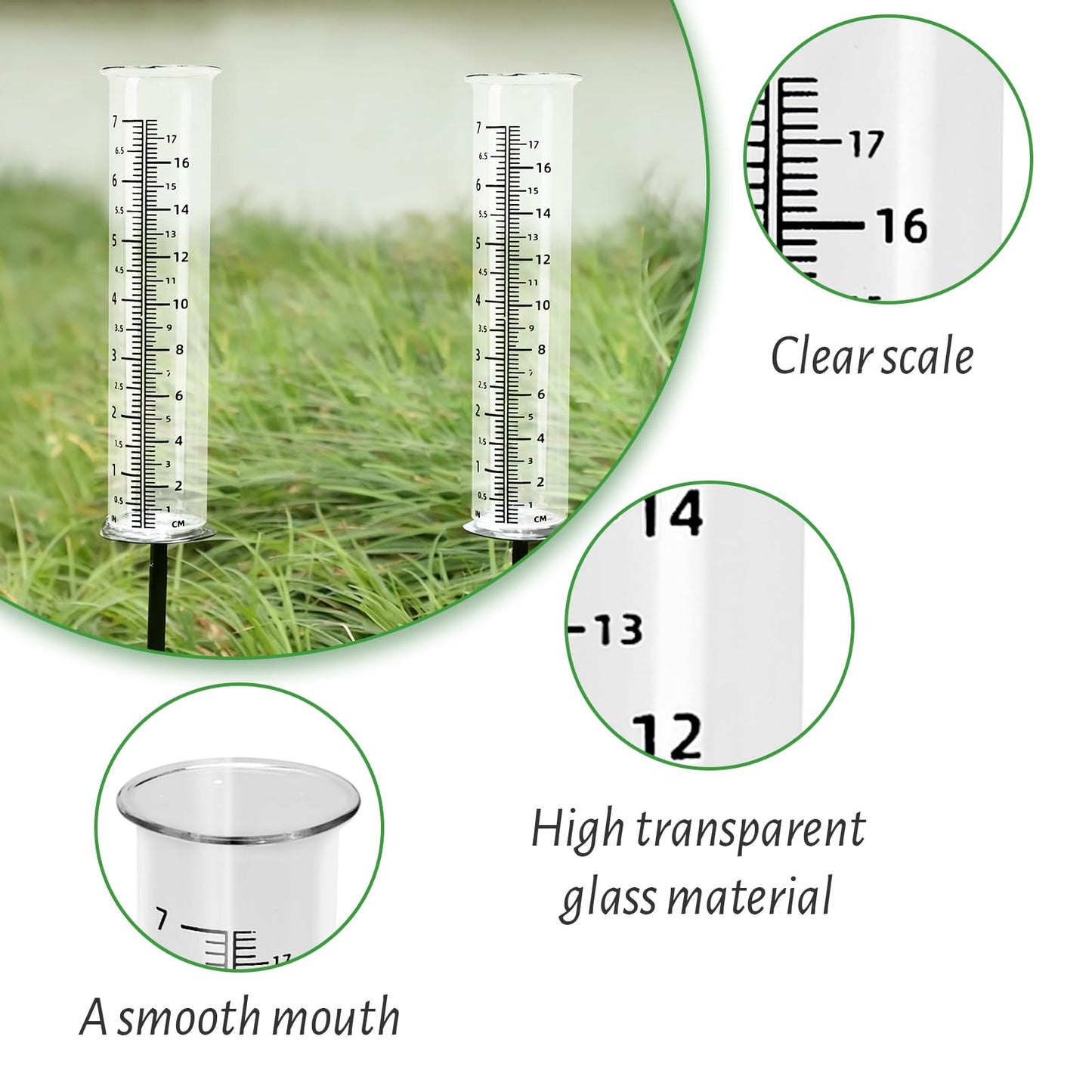 VIKKSAER 2 Pack 7inch Garden Glass Rain Gauge, Rainfall Tube Measurement Gauge Replacement Tubes for Outdoor Lawn Yard Garden
