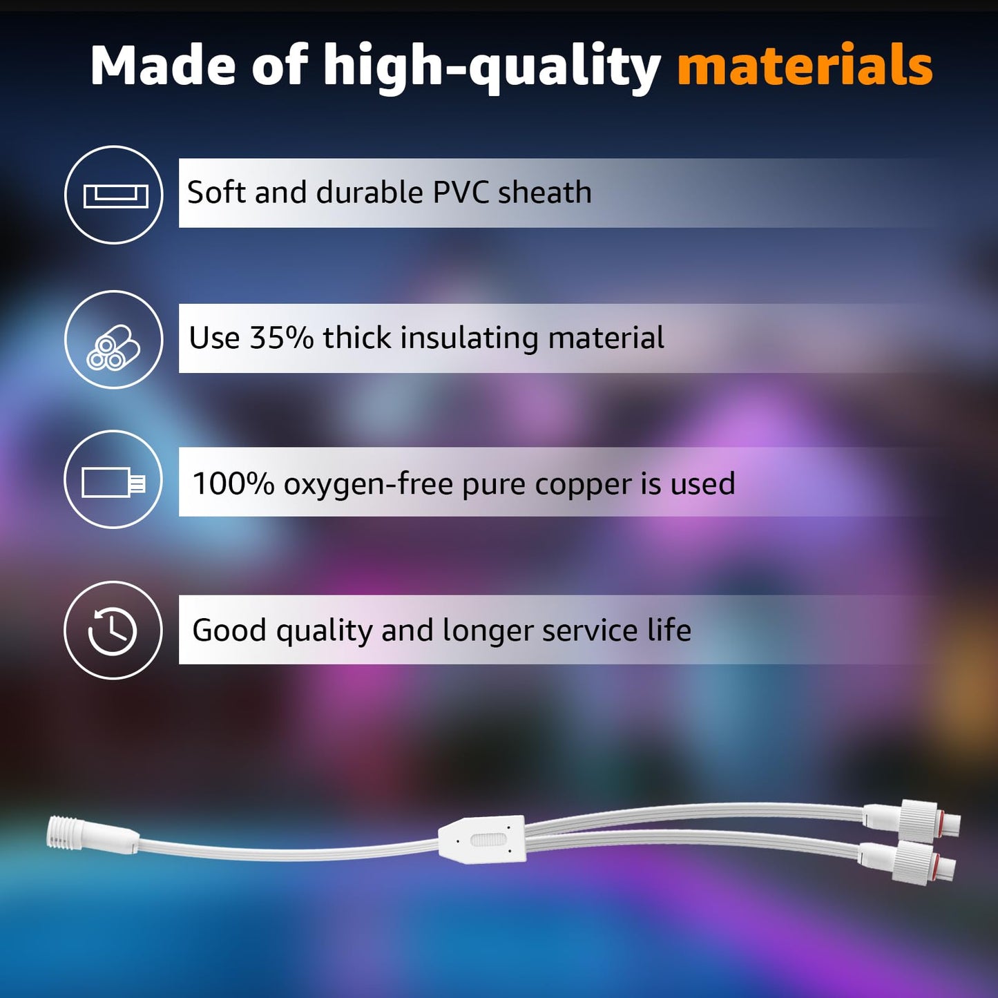 Norward Y-Splitter Extension Cable for Govee Permanent Outdoor Lights Pro,IP68 Waterproof Extension Cord Compatible with Govee Y Splitter H705A H705B H705C (1 Male to 2 Female)