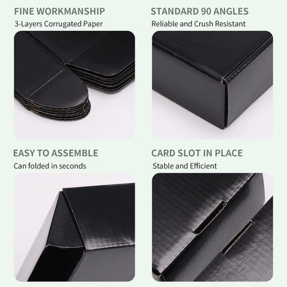 Rempry 6x4x2 Inches Black Shipping Boxes, 20 Pack Small Business Corrugated Cardboard Mailer Boxes for Shipping Packaging, Gifts Wrap Boxes with Lids