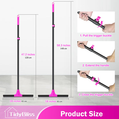 TidyBliss Floor Squeegee Heavy Duty, 18 inches Large Rubber Foam Water Scraper Broom Epoxy Wiper Mop with 58.3 inches Long Handle for Cleaning Concrete Pool Rug Garage Deck Shower Window Outdoor