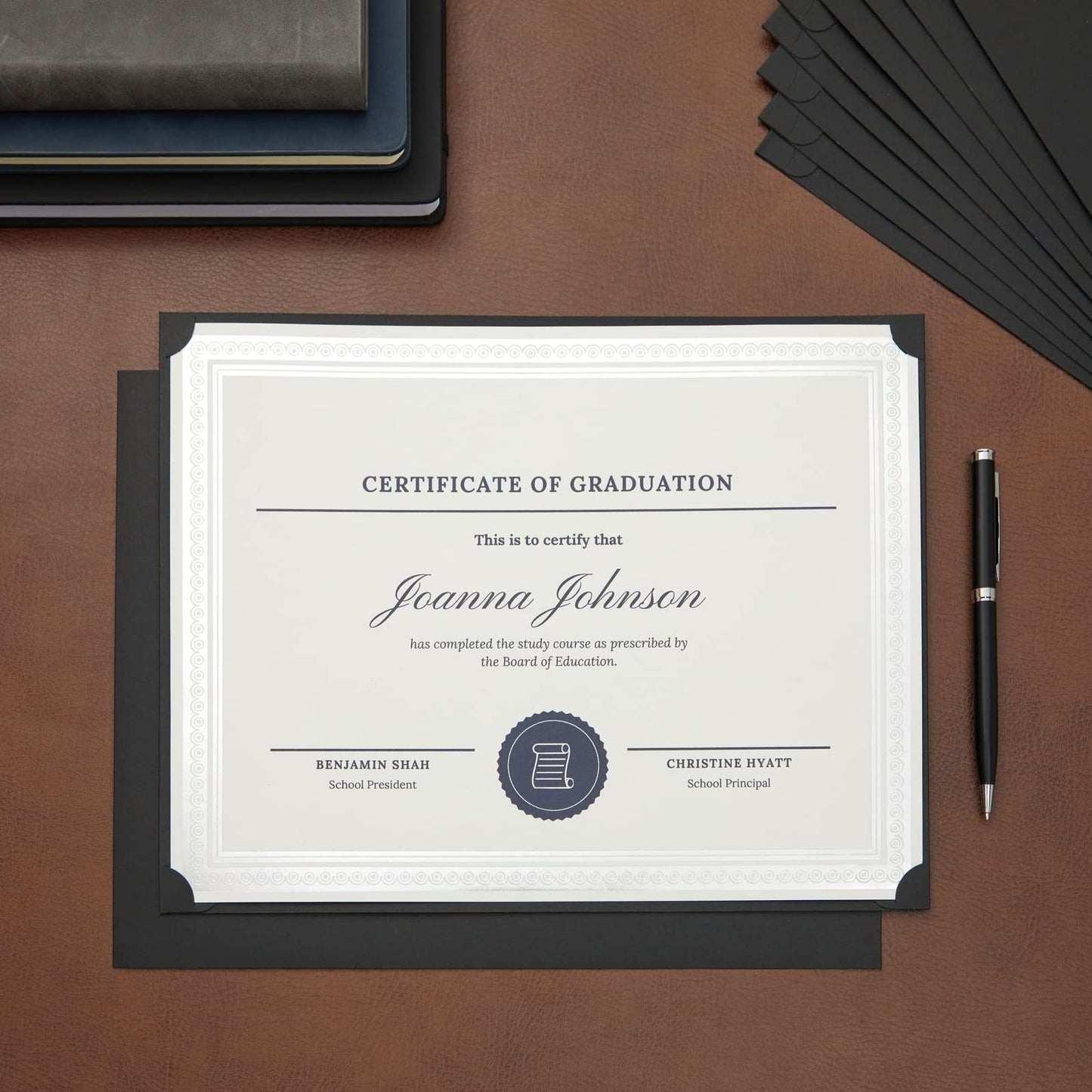 48-Pack Single Sided Award Certificate Holders - Bulk Certificate Holders for Graduation, Diploma, Employee Appreciation, Certification (fits 8.5x11, Black)