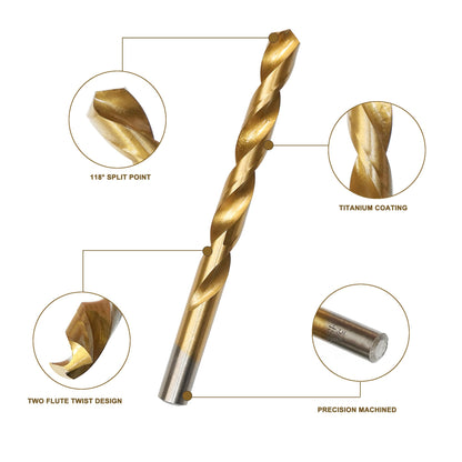 BeHappy 99 Pcs Drill Bit Set, 135° Tip Titanium Coated High Speed Steel, Twist Drill Bit Kit for Iron, Aluminum Alloy, Copper, Wood, Plastic, with Hard Storage 1/16“-3/8”
