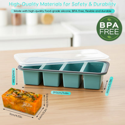2 Pack Silicone Soup Freezer Containers with Lids, Soup Freezer Mold, Ice Trays for Freezer, Ice Cube Tray for Storing 250mL/125mL Broth, Soup, Leftovers, Sauce, Makes 8 1-Cup Portions Cubes