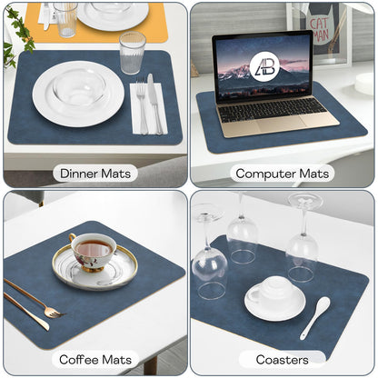 APLKER Leather Placemats Set of 6 Table Mats Heat Resistant Dual Sided Place Mats, Waterproof Wipeable Dining Vinyl Table Mats Set of 6 for Home Party Outdoor,16.9 x 11.8 inch - Navy/Yellow