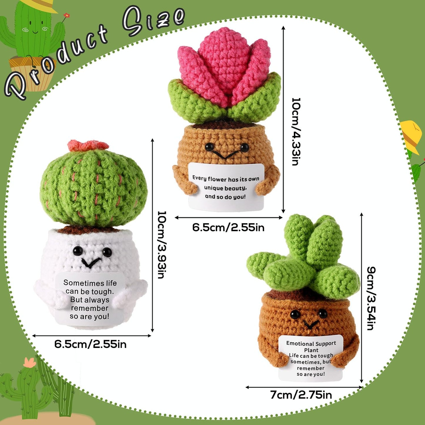 3pcs Positive Crochet Potted Plants, Positive Cactus Positive Crochet Succulent Crochet Cactus Knitted Succulent Positive Plants Crochet for Party Decoration Encouraging Gift