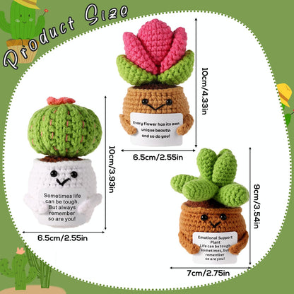 3pcs Positive Crochet Potted Plants, Positive Cactus Positive Crochet Succulent Crochet Cactus Knitted Succulent Positive Plants Crochet for Party Decoration Encouraging Gift