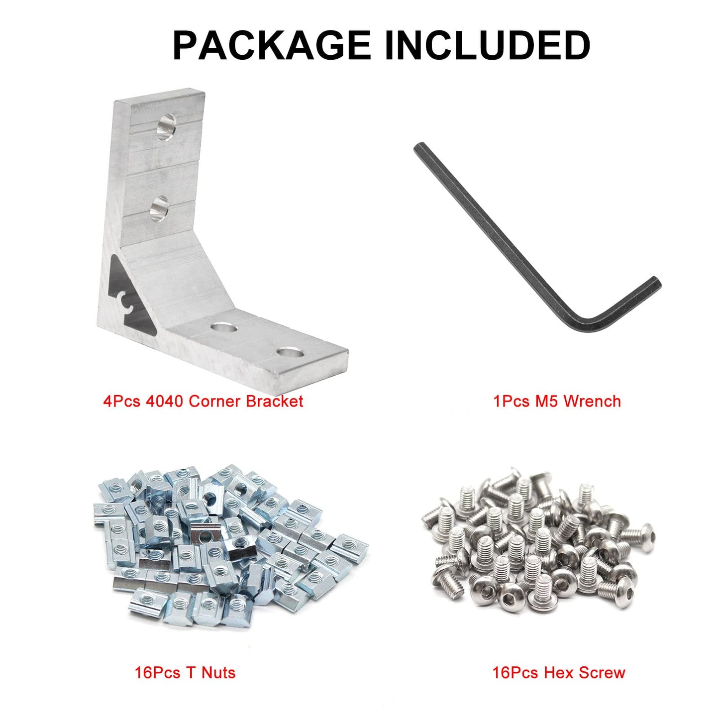 Seekliny 4Pcs 4040 Corner Brackets Set with Nuts and Screw 4040 Hardware for 4040 Aluminum Extrusion 4040 Accessories