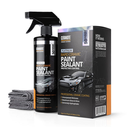 CERAKOTE® Platinum Rapid Ceramic Paint Sealant Spray (14 oz.) - Maximum Gloss & Shine – Extremely Hydrophobic – Unmatched Slickness - Ceramic Spray Coating - 50 Wash Rating