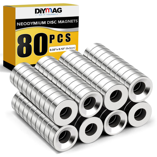 DIYMAG Disc Magnets, Permanent Rare Earth Countersunk Hole Magnets for Refrigerator, DIY, Science, Crafts, Office- 80 PCS