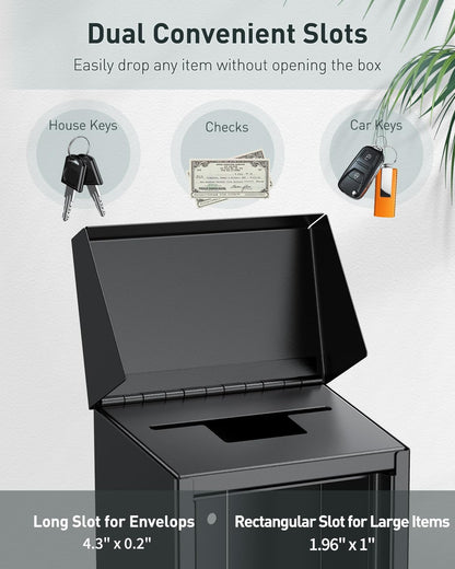Uniclife Key Drop Box for Outside, Metal Donation Box Collection Box with Combination Lock, Safe Suggestion Box, Wall Mounted Mailbox with Top Slot, Steel Cash Drop Box for Home Office and Business