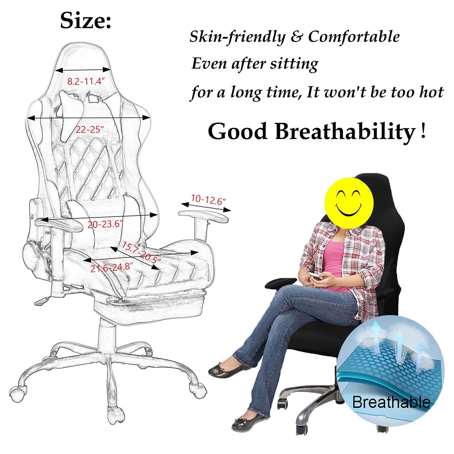 Gaming Chair Covers, Leather Computer Reclining Racing Ruffled Gamer Chair Protector, Stretchable Washable Stylish Slipcovers for Leather Computer Gamer Chair Protector (Black)