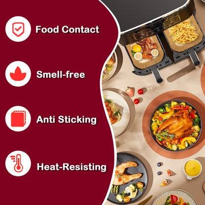 Air Fryer Liners for Ninja DZ550 Air Fryer, 250pcs Airfryer Liners Dual Parchment Paper for Air Fryer, Air Fryer Parchment Paper Liners for Chefman 6Qt Dual Basket/Ninja DZ201 DZ401