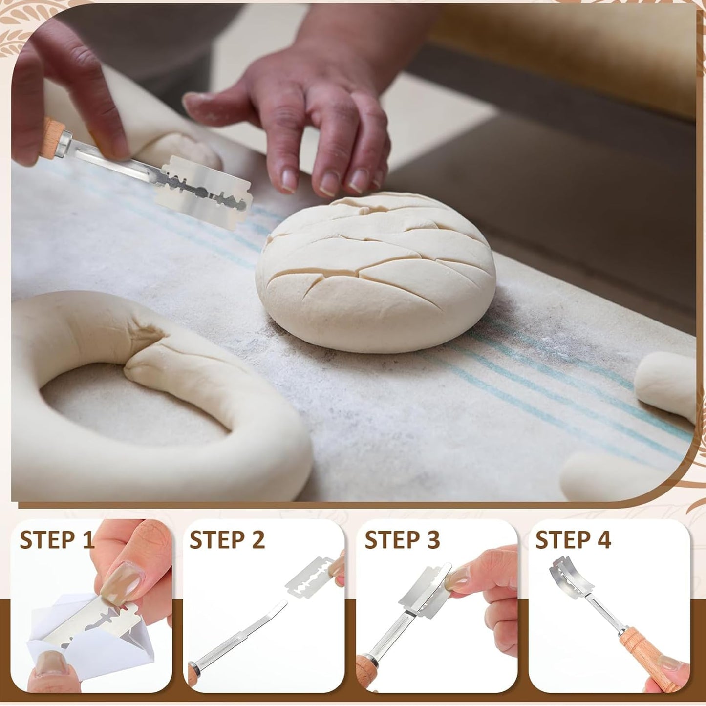 XUANZHI French Bread Baking Pan with Professional Proofing Cloth, 4 Loaves Baguette Bread Pan Long Sourdough Bread Baking Tray Perforated French Bread Pan for Professional Home,Bread Scraper