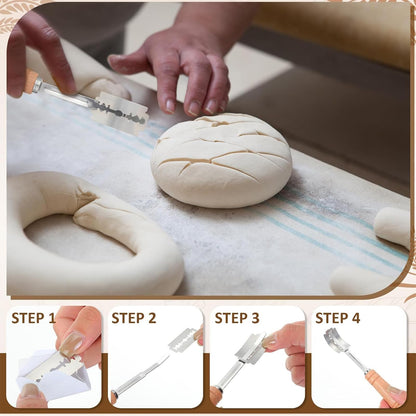XUANZHI French Bread Baking Pan with Professional Proofing Cloth, 4 Loaves Baguette Bread Pan Long Sourdough Bread Baking Tray Perforated French Bread Pan for Professional Home,Bread Scraper