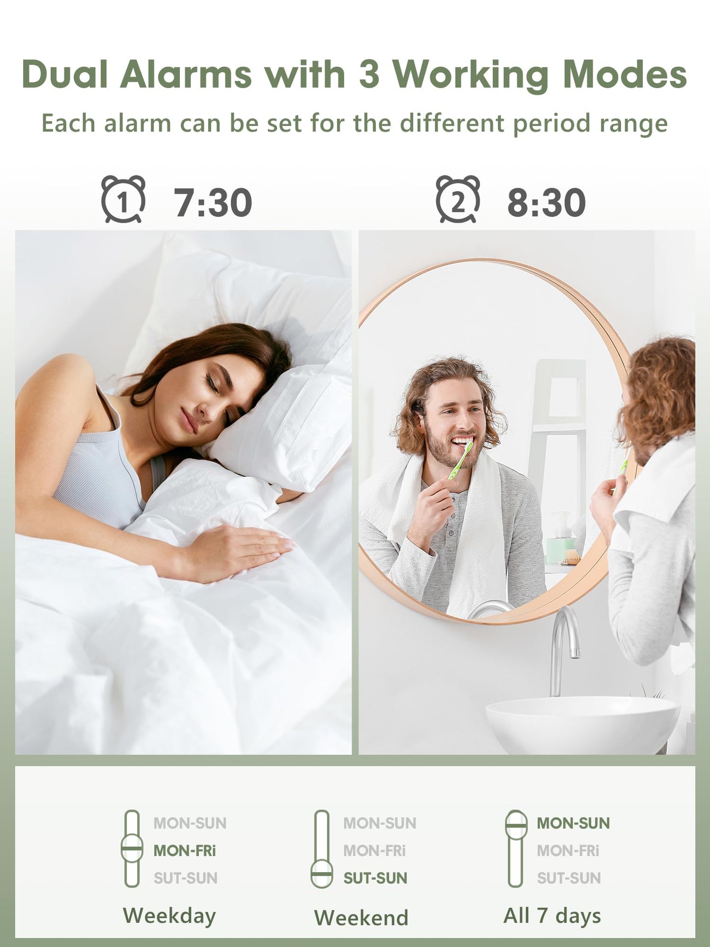 ROCAM Alarm Clock for Heavy Sleepers with Bed Shaker, Vibrating Alarm Clock Loud Dual Alarms, Brightness 0%-100% Weekday Weekend Mode, Power-Off Memory, Warm Night Light Clock for Bedroom