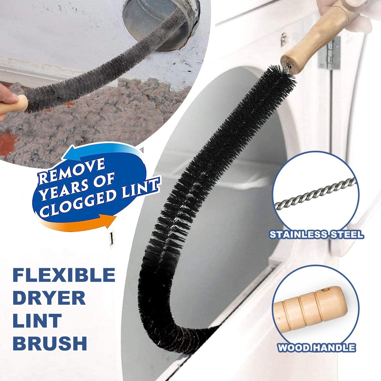 Sealegend 2 Pieces Dryer Vent Cleaning Kit, Dryer Lint Brush Vacuum Hose Attachment Brush Lint Remover Power Washer and Dryer Vent Vacuum Hose Replacement Parts，Black