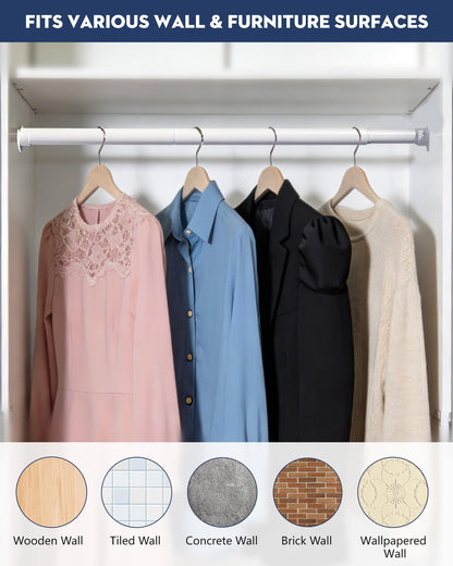 ASULUPHY Heavy Duty Closet Rod, 17-39 in Adjustable Closet Bar For Hanging Clothes, Telescopic Metal Closet Pole, Ideal for Laundry, Wardrobe, RV, Cloakroom, Bathroom-White