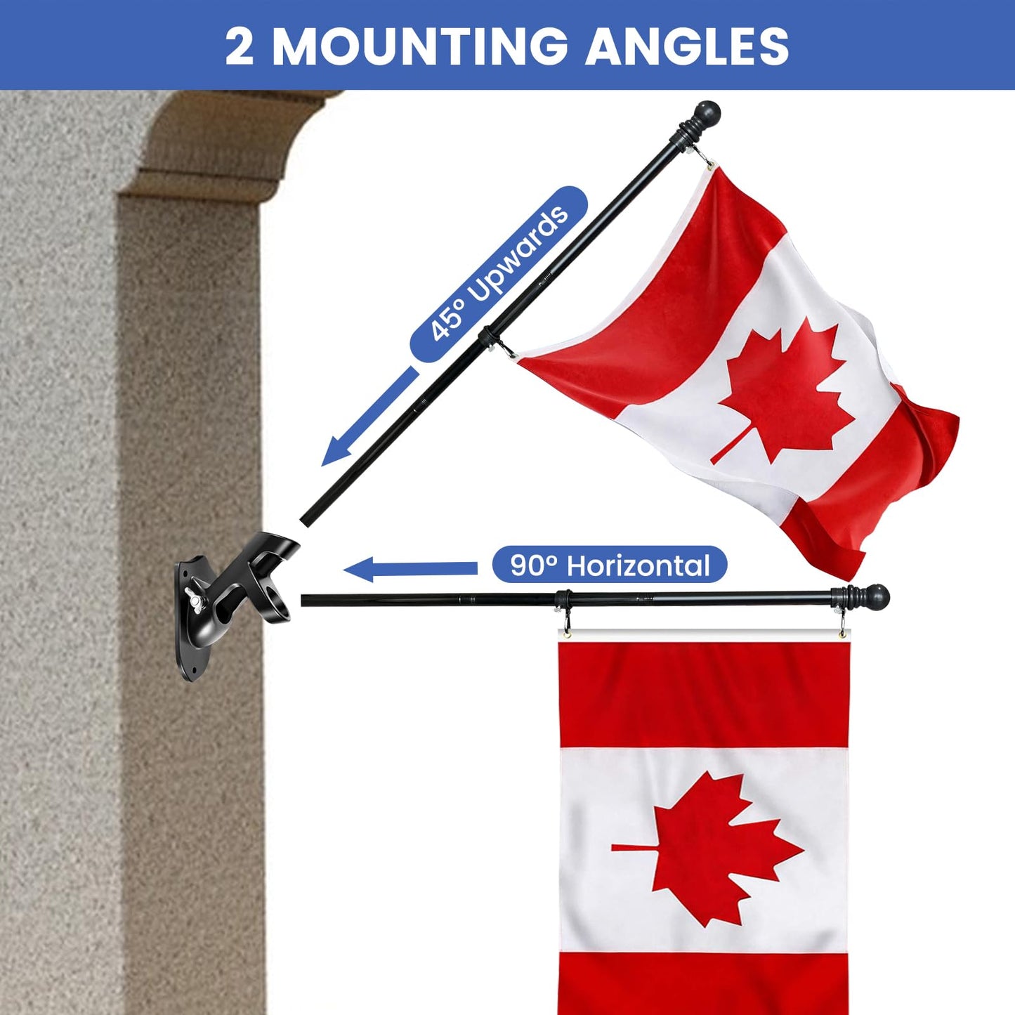 6.5FT Flag Pole for Canada Flag, Flag Poles Outdoor with Bracket, Tangle Free Stainless Steel Flag Pole Kit, Wall Mount and Adjustable Flagpole for Porch, Garden, Patio, Residential or Commercial