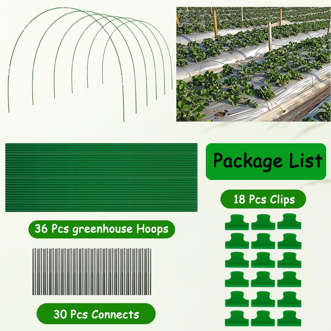36Pcs Greenhouse Hoops for Raised Beds,8ft Greenhouse Hoops,Grow Tunnel,6 Sets Garden Hoops Rustproof Plastic Coated Steel Support Frame Hoops for Raised Beds, Garden Tunnel Row Cover Hoops Kit