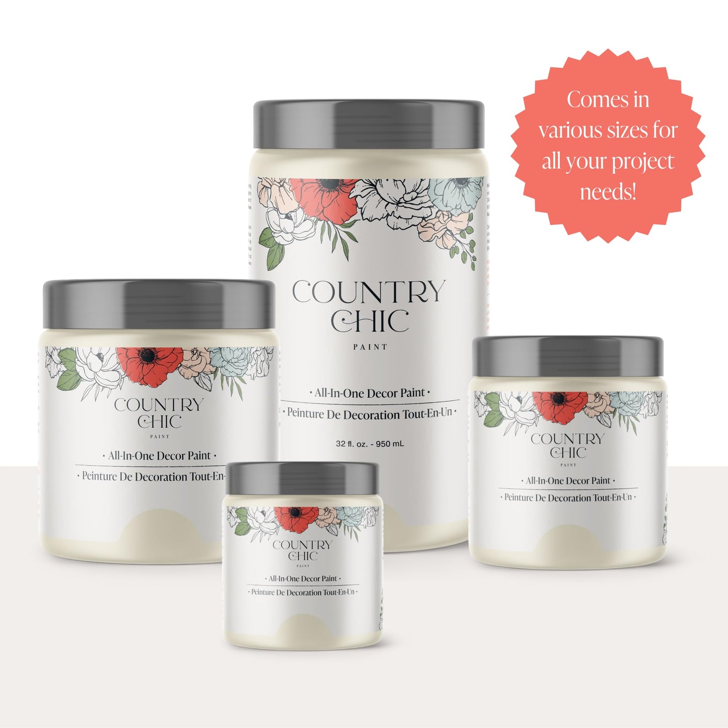 Country Chic All-in-One Chalk Paint for Furniture, Cabinets, Home Decor, Eco-Friendly, Matte Finish, Built-In Primer & Top Coat for Wood, Metal - Simplicity (White) - 8 oz (237 ml)