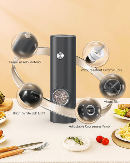 CIRCLE JOY Salt and Pepper Grinder Set Electric Pepper Grinder Automatic Pepper Mill with Adjustable Coarseness, Battery Powered Operation, Black