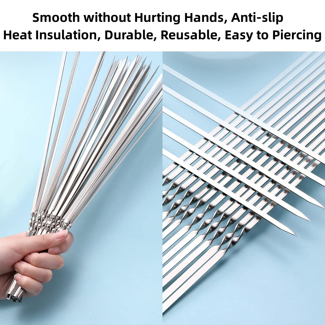 WILLBBQ 304 Stainless Steel 13.2" Long Flat Barbecue Skewers,20PCS/40PCS BBQ Kebab Skewers with Portable Metal Storage Tube,Reusable for Grilling Barbecue Kitchen Party and Outdoor Cooking (40PCS)