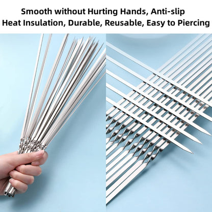 WILLBBQ 304 Stainless Steel 13.2" Long Flat Barbecue Skewers,20PCS/40PCS BBQ Kebab Skewers with Portable Metal Storage Tube,Reusable for Grilling Barbecue Kitchen Party and Outdoor Cooking (40PCS)