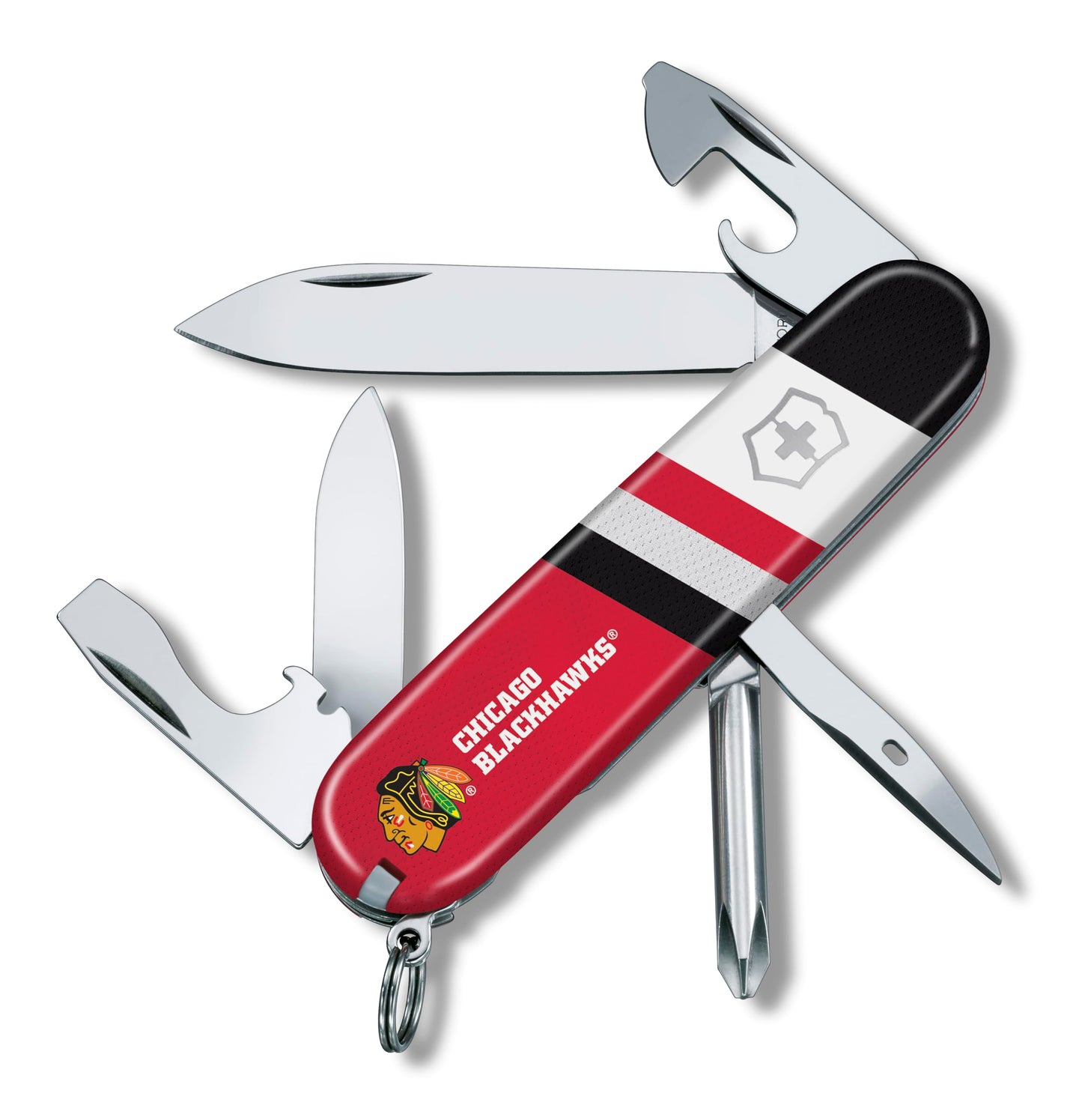 Victorinox Tinker Swiss Army Knife – Compact 12 Function Swiss Made Pocket Knife with Large Blade, Small Blade and Bottle Opener – Chicago Blackhawks