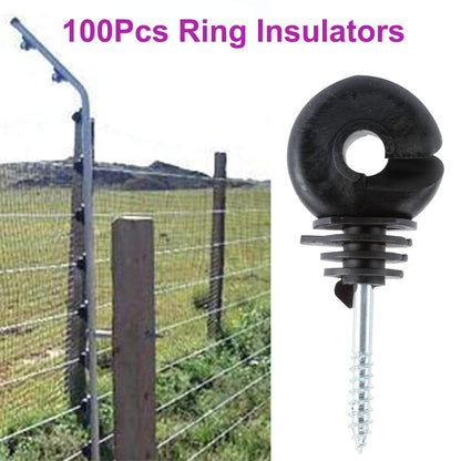 Yaegoo 100Pcs Electric Fence Ring Insulators, Screw-in Insulator Fence Ring Post Wood Post Insulator, Black