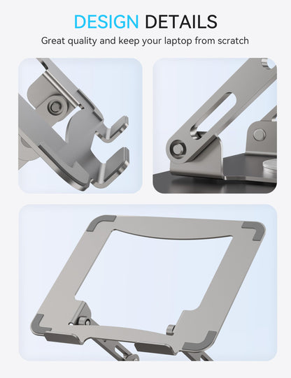 SOUNDANCE Laptop Stand with 360° Rotating Base, Ergonomic Computer Riser for Desk, Adjutable Height Muti-Angle, Foldable Laptop Mount, Stable Metal Holder Support 10-15.6" Notebook PC, Silver Grey