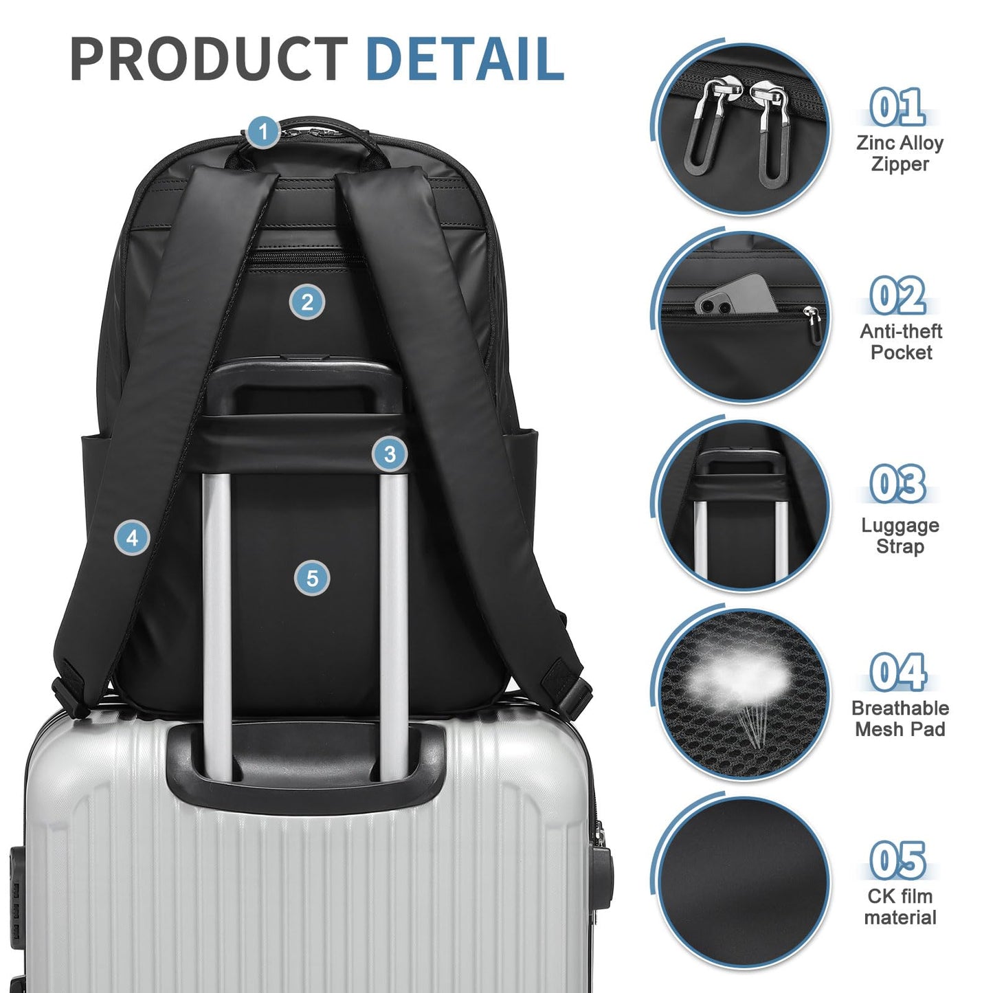 SUIKIHUM 16 Inch Laptop Backpack for Men Women, Travel Backpack W/Anti-Theft Pocket, Business Backpack Lightweight Water-Resistant TSA Approved for Work College, Black