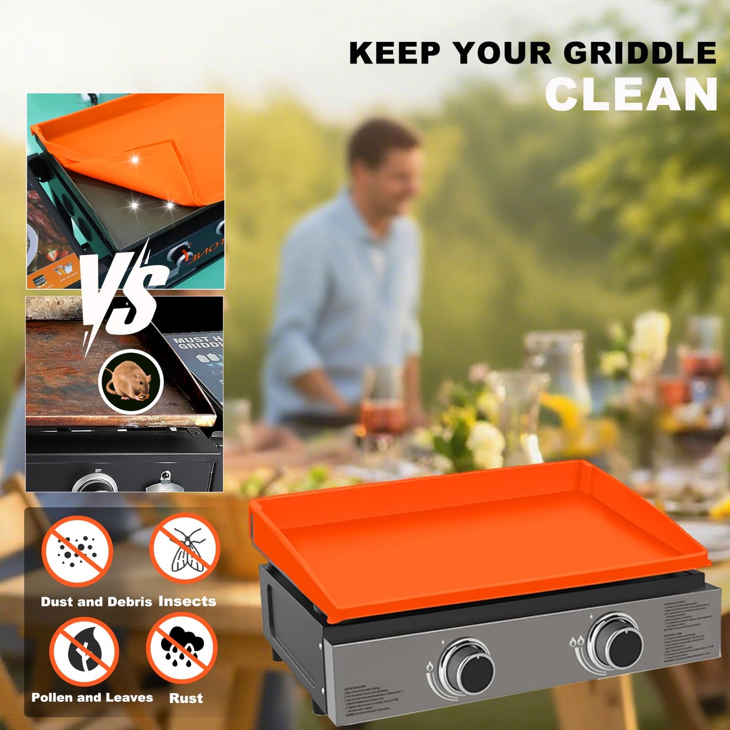 22 Inch Silicone Griddle Cover Mat with 2 Silicone Brushes for Blackstone Griddle Accessories, Heavy Duty Food Grade BBQ Accessories Mat Full-Edge for All Season Outdoor Protector