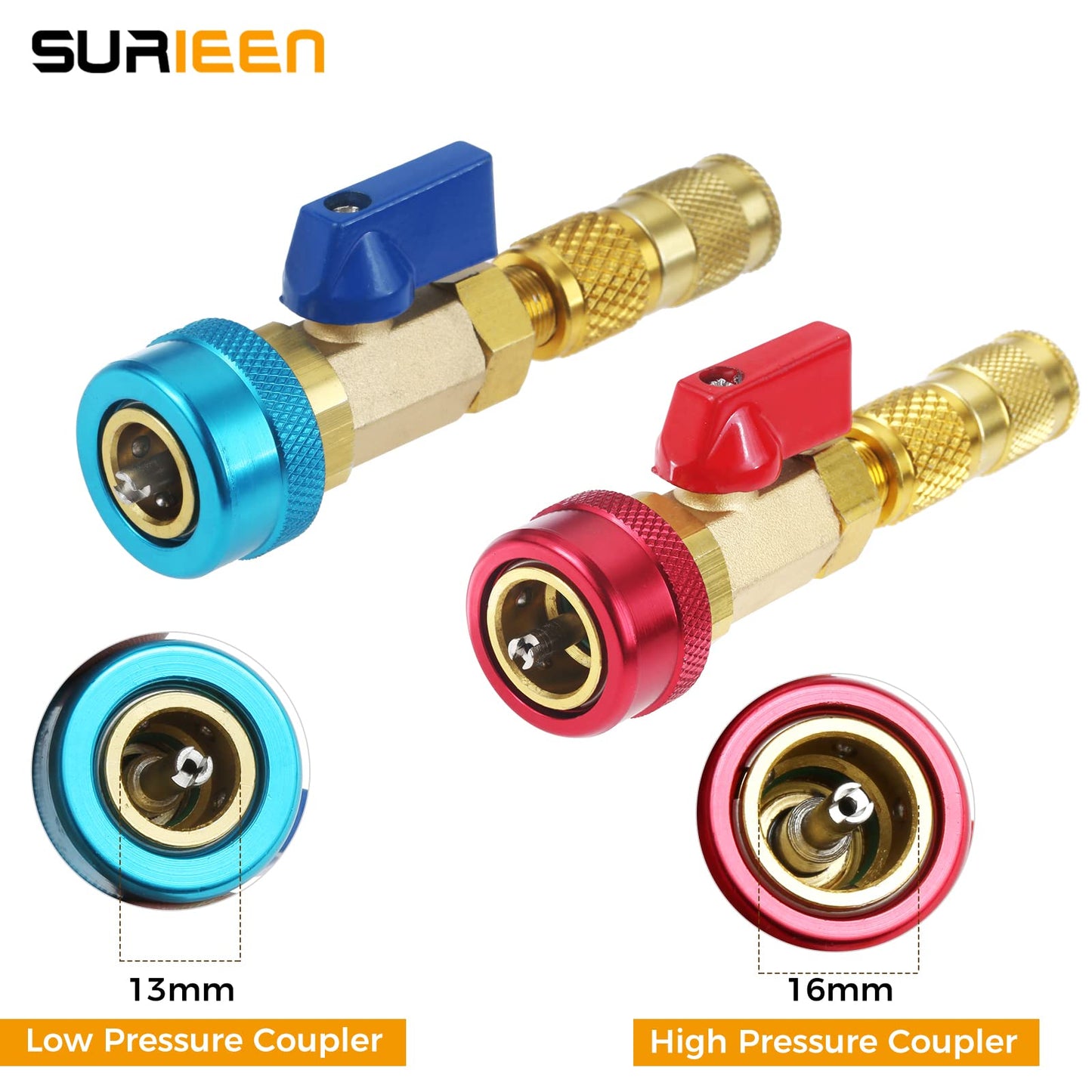 Surieen R134A Valve Core Quick Remover Installer Tool Set, AC High Low Pressure Valve Core Remover Tools Kit for R134A Refrigerant Air Conditioner System
