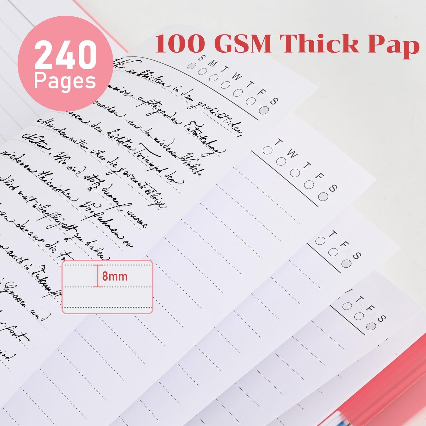 Spiral Notebook 8.8" x 11.4", 5 Subject Notebooks College Ruled with Tabs and Removable Dividers, Large A4 240 Pages 100GSM Thick Spiral Writing Journal Notebooks for Work, School (Pink)
