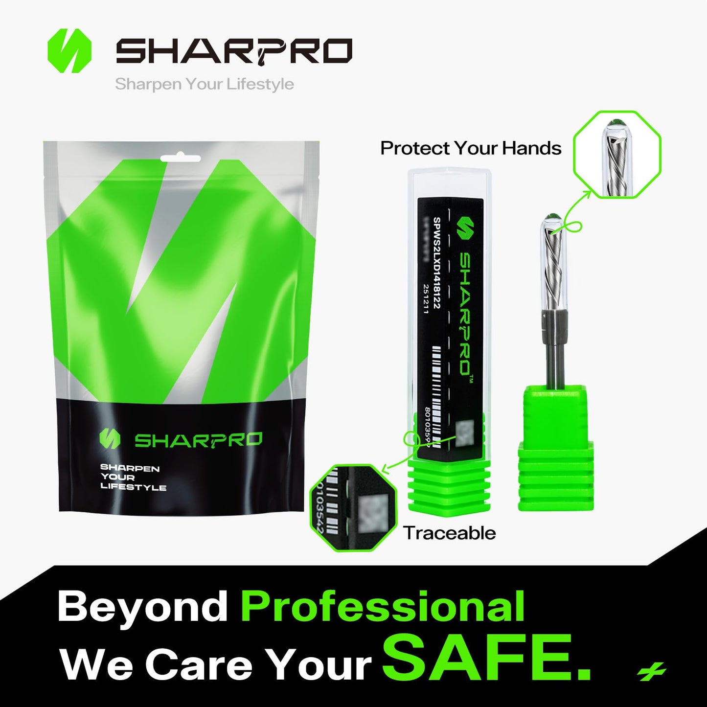 SHARPRO Downcut Spiral Router Bit 1/4 Inch Shank 1/8 Inch Cutting Dia. 1/2 Inch CL. 2 Inch OVL. Solid Carbide Down Cut CNC Bit, Ideal for Wood Cutting, Slotting, Engraving, Carving
