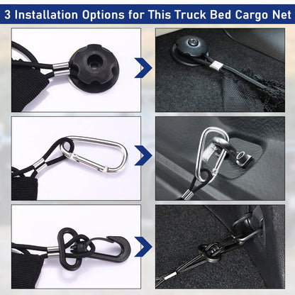 TOBWOLF 2PCS Truck Bed Cargo Net, Trunk Mesh Cargo Organizer Storage Net, Stretchable Mesh Organizer with Hook & Screw, 51.1'' X 14.9'' & 47.2'' X 11.8'' Heavy Duty Cargo Net with 4 Pockets for Trunk