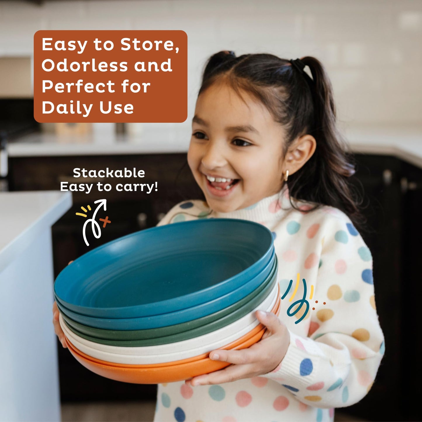 Nook Theory Reusable Wheat Straw Plates 8 Pcs - Non Toxic Kids and Toddler Plate, Microwavable, Dishwasher Safe and Unbreakable Dinnerware (Meadow 9")