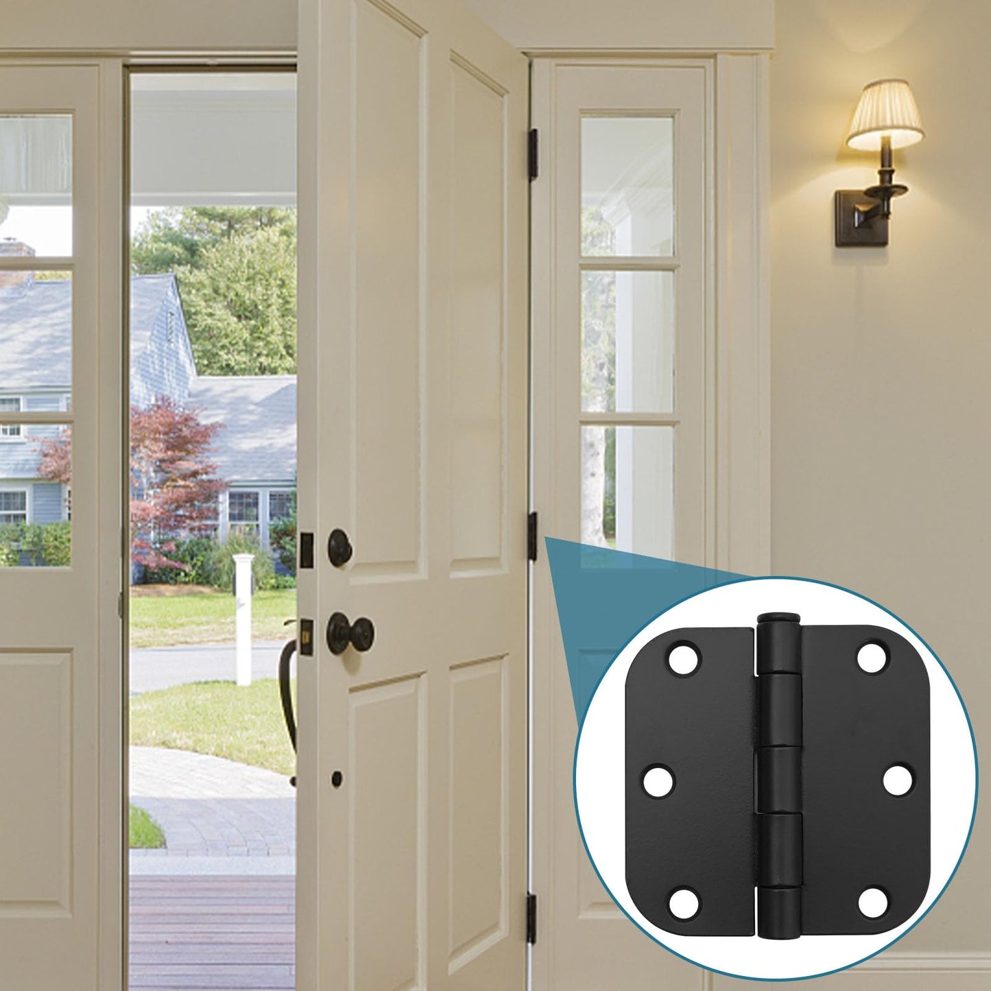 DUZFOREI 6 Pack 3 Inch x 3 Inch Door Hinges, 5/8" Radius Heavy Duty Matte Black Round Door Hinges for Interior 3 Inch Round Modern Hardware