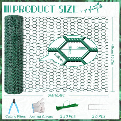 15.7 x 197 Inch Plant Protectors from Animals,Free-Cut Metal Mesh Outdoor Plant Cages,Guards Fence Chicken Wire Cloche with Ground Stakes & Ties to Keeping Rabbits Squirrels Chicken Animals Out