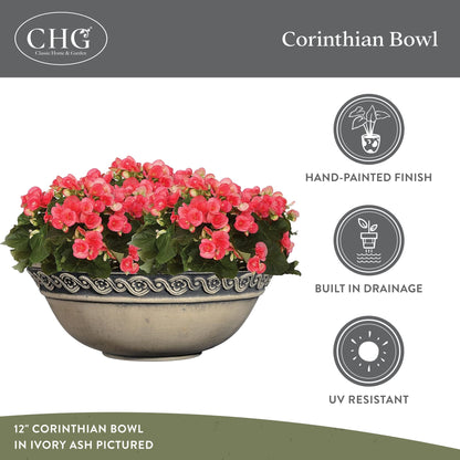 Corinthian Bowl 12" Planter, Ivory Ash