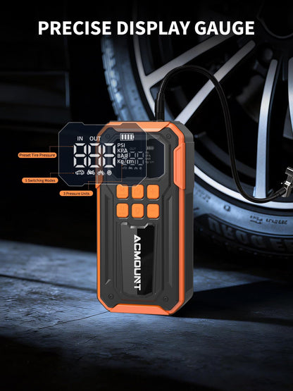 Tire Inflator Portable Air Compressor, 160PSI Air Compressor Tire Air Pump, 6X Faster Inflator with 5 Modes, Emergency Power Battery & 3 LED Lights, Cordless Tire Air Pump with Large Cylinders