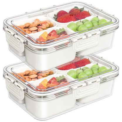 Small Snackle Box Container, Divided Serving Tray with Lid, 4 Compartment Snack Box Container for Candy, Fruits, Charcuterie, Travel & Parties, BPA-Free