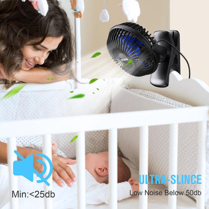 BESKAR USB Powered Clip on Fan, Portable Small Fan with Cord, 3 Speeds Strong Airflow, Personal Fan with Sturdy Clamp, Quiet Desk Fan & Clip Fan