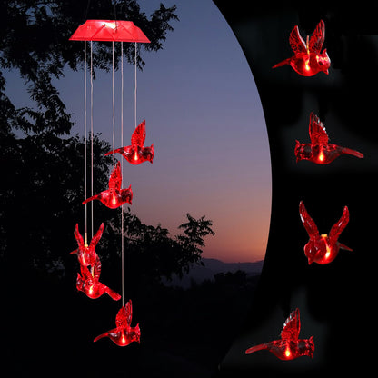 Wind Chime Solar Chimes Warm Light Solar Waterproof Wind Bell Light for Home Party Night Garden Patio Decoration,Red Bird