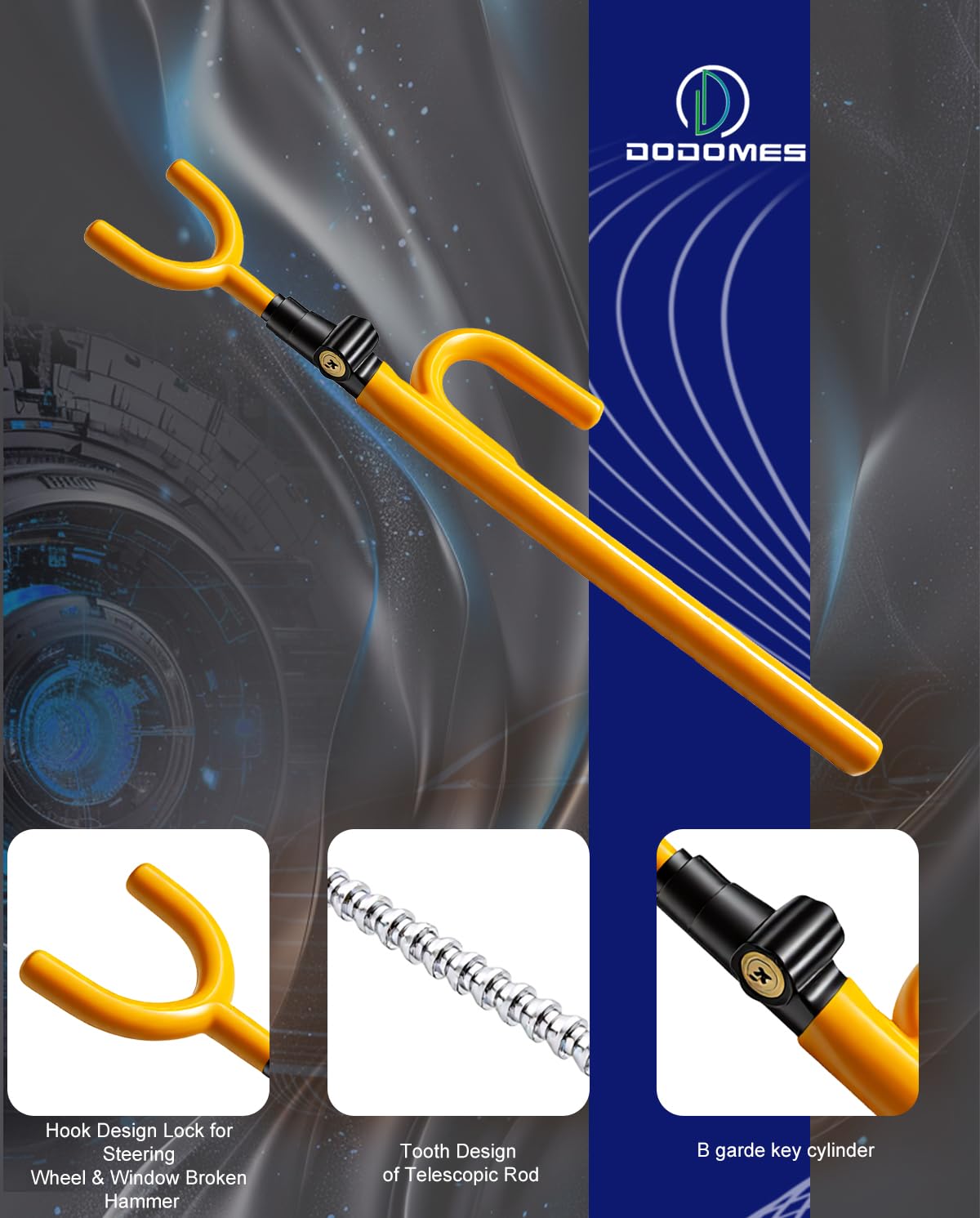 DODOMES Steering Wheel Lock Anti-Theft car Device Car Wheel Locks Heavy Duty Vehicle Security Steering Wheel Lock for Truck Car Vehicles Van Lorry SUV with 4 Keys, Elongated Length MAX 30.5" Yellow